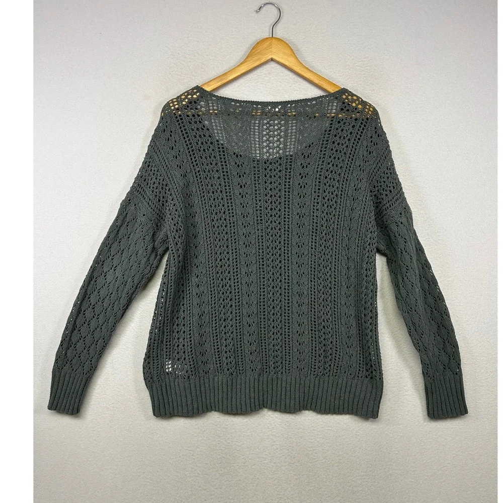 Boho Crochet Maurices Womens Medium Sage Green Open Knit Scoop Neck Sweater‎